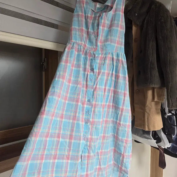 [BUNJANG] Women's Sleeveless Checkered Mini Dress / 여성 민소매 나시 체크 원피스 바캉스 휴양지 에이블리 교환 교신
