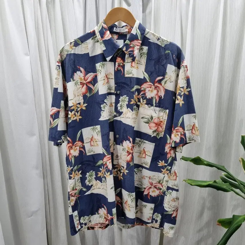 [BUNJANG] Pierre Cardin Vintage Aloha Hawaiian Shirt Navy L / 피에르 가르뎅 빈티지 아로하 하와이안 셔츠 2223