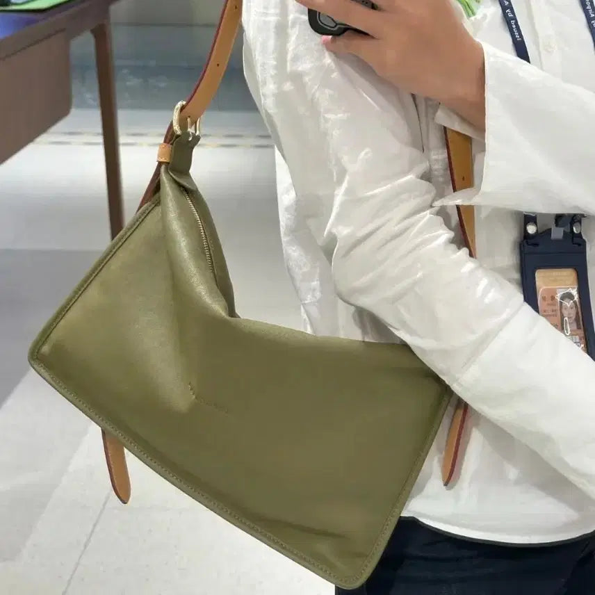 [BUNJANG] Longchamp Shoulder Bag Khaki Leather / 롱샴 숄더백