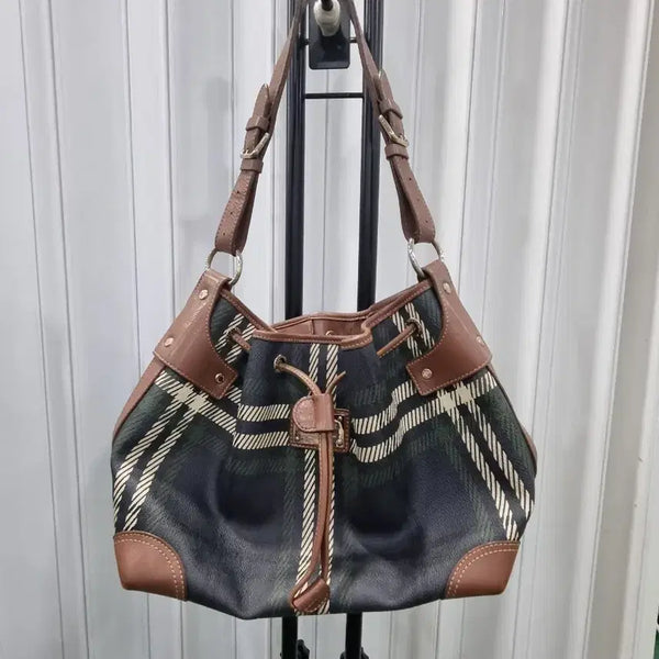 [BUNJANG] Beanpole Check Pattern Shoulder Bag Brown/Navy / 빈폴 체크무늬 숄더백 브라운/네이비