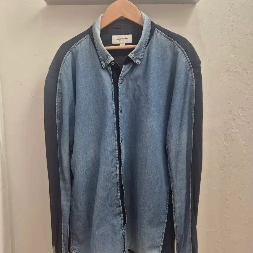 [BUNJANG] Solid Homme Denim & Woven Cotton Mix Shirt / 솔리드옴므 데님&우븐 코튼 믹스 셔츠