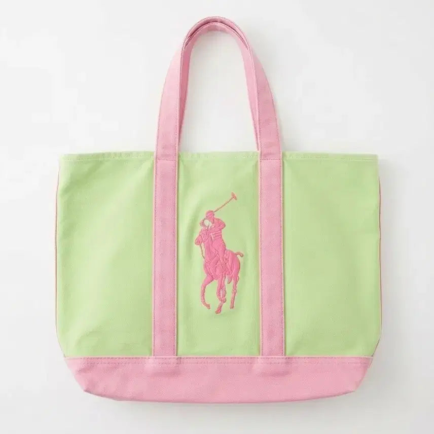 [BUNJANG] Polo Ralph Lauren Lime Pink Canvas Tote Bag / 폴로 랄프로렌 라임 핑크 캔버스 토트백