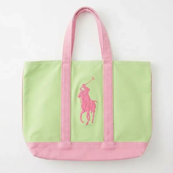 [BUNJANG] Polo Ralph Lauren Lime Pink Canvas Tote Bag / 폴로 랄프로렌 라임 핑크 캔버스 토트백