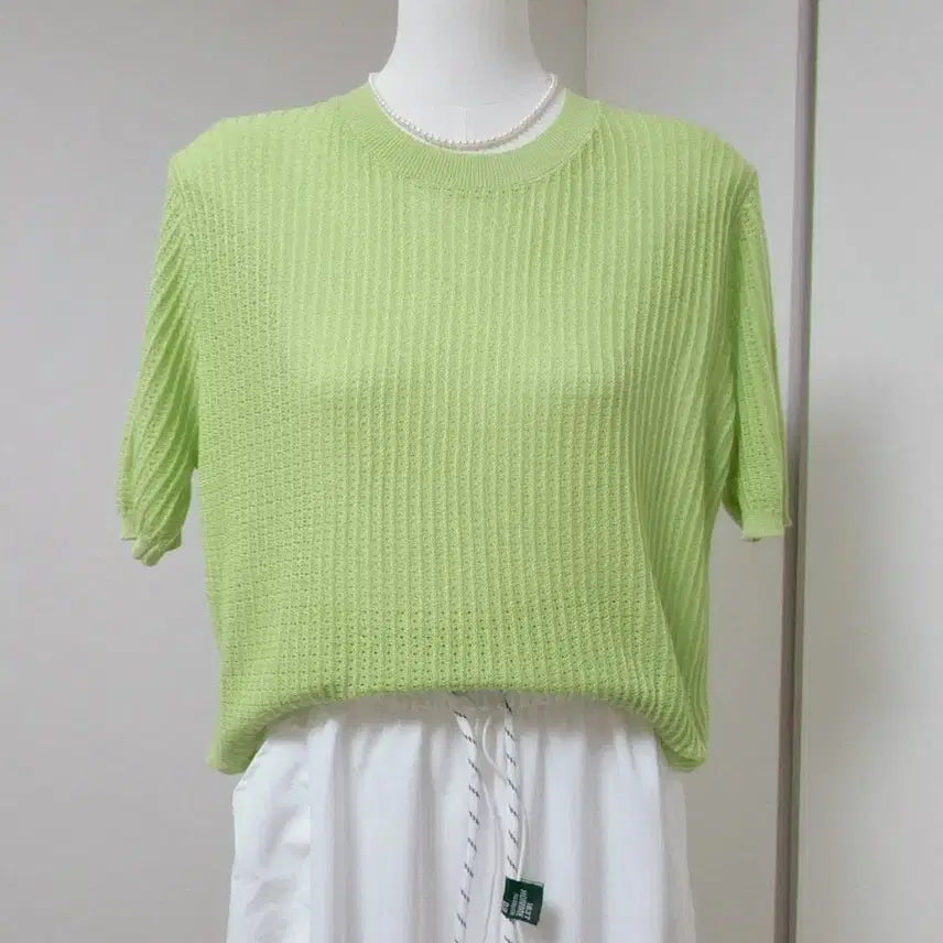 [BUNJANG] Green Knit Short-Sleeve T-Shirt / 그린색 니트 반팔 티셔츠