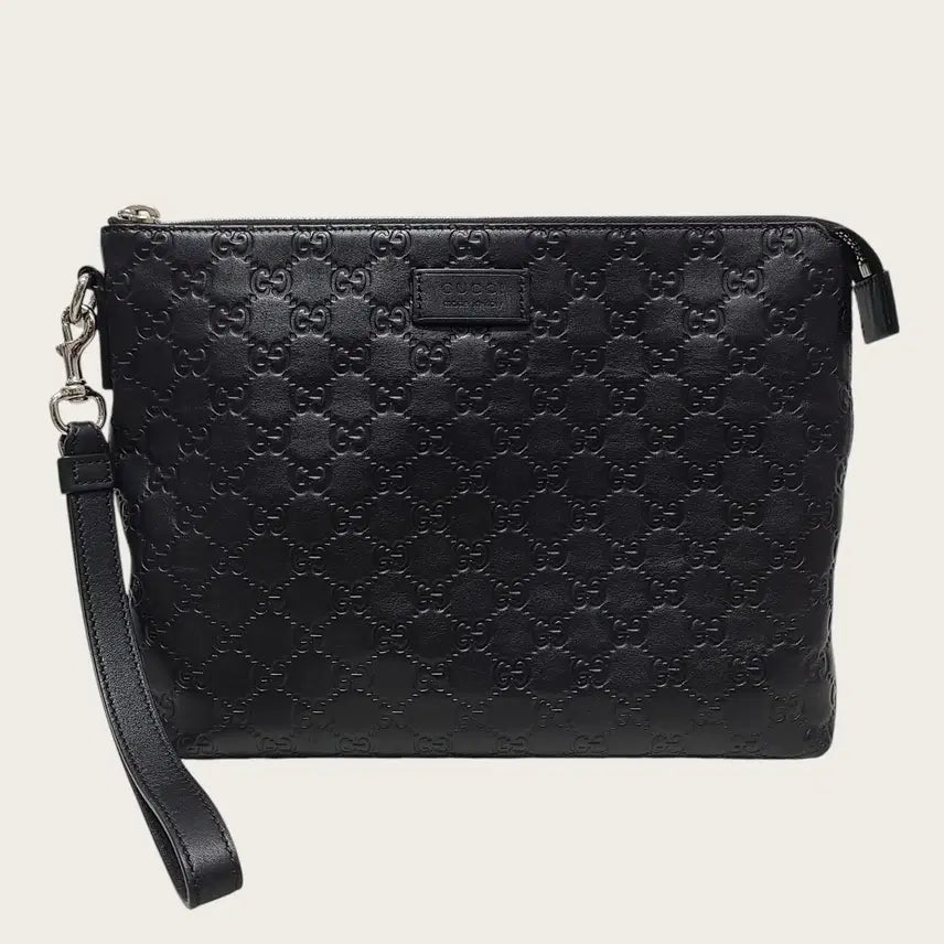 [BUNJANG] Gucci Black GG Sema Logo Leather Strap Clutch / 구찌 블랙 GG 씨마 로고 레더 스트랩 클러치
