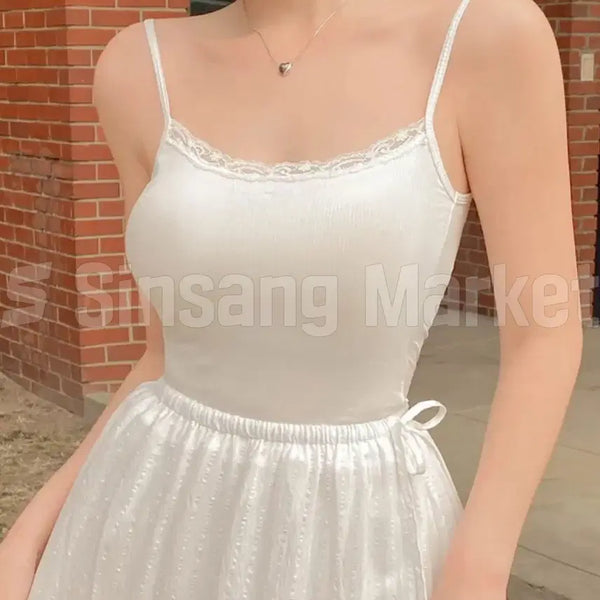[BUNJANG] Lace Camisole with Built-in Cups - All Season Layering Top / [빠른발송] 소녀나시 레이스 사계절 활용도갑 캡내장 끈 캡나시 레이어드
