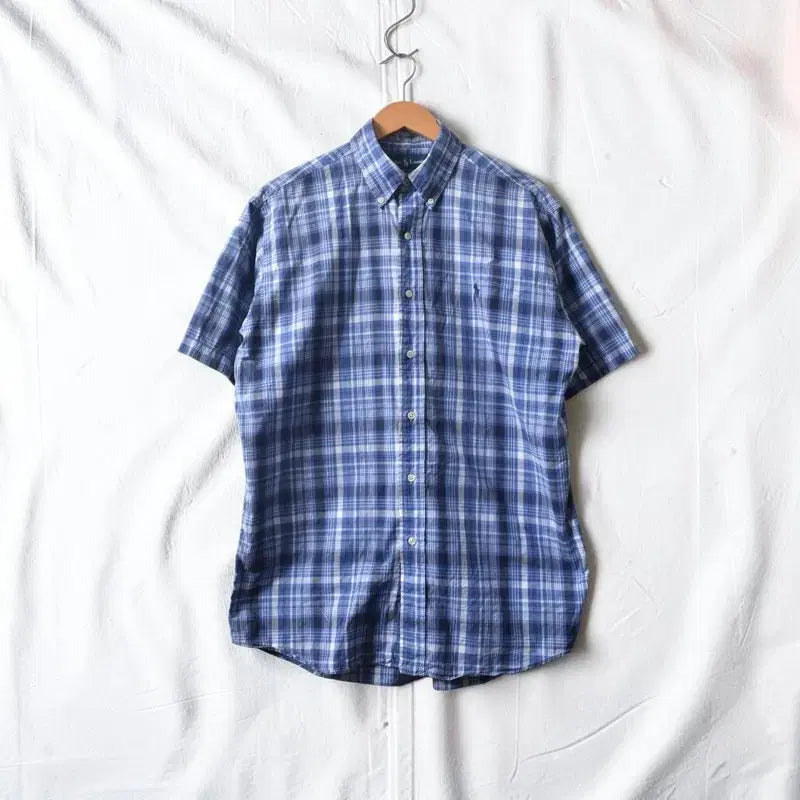 [BUNJANG] Polo Ralph Lauren Blue Check Short Sleeve Button-Down Shirt / 폴로 랄프로렌 체크 셔츠 M0794