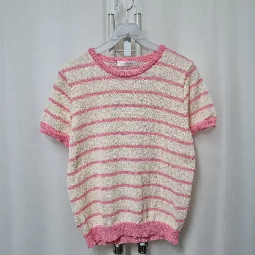 [BUNJANG] Crochet Stripe Short Sleeve Knit / 크로셰 스트라이프 반팔 니트