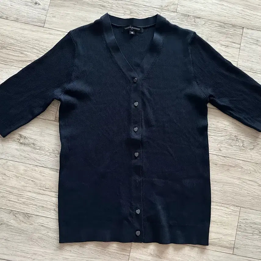 [BUNJANG] Lucky Brand 3/4 Sleeve Ribbed Knit Dark Navy Black / 럭키브랜드 칠부소매 골지니트 다크네이비블랙