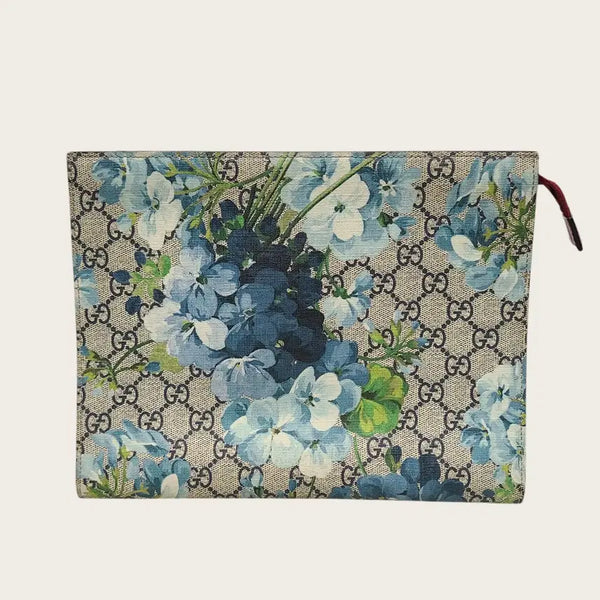 [BUNJANG] Gucci GG Supreme Bloom Pouch Clutch Bag Blue / 구찌 GG슈프림 블룸 파우치 클러치백