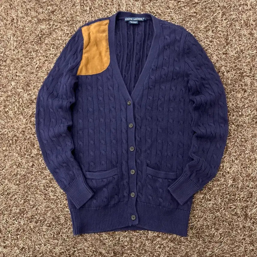 [BUNJANG] Polo Ralph Lauren Cable Knit Shoulder Patch Cardigan / M 랄프로렌 케이블 니트 숄더 패치 가디건