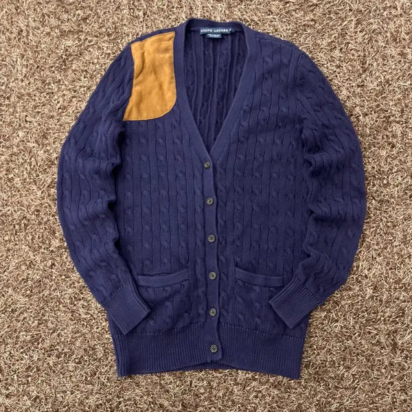 [BUNJANG] Polo Ralph Lauren Cable Knit Shoulder Patch Cardigan / M 랄프로렌 케이블 니트 숄더 패치 가디건