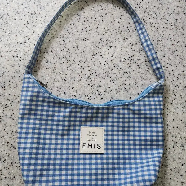 [BUNJANG] EMIS Check Hobo Bag (Blue) / 이미스 체크 호보백 (블루)