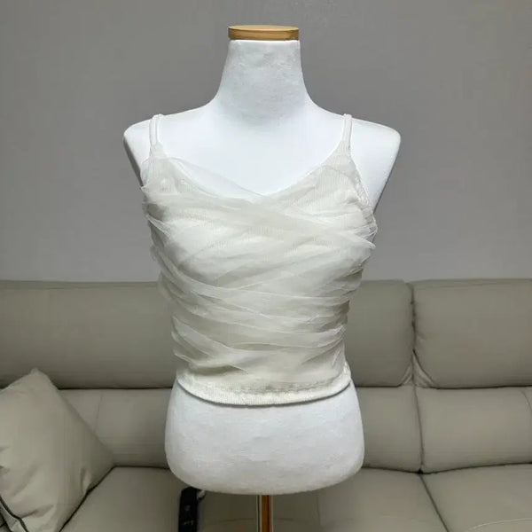 [BUNJANG] Ivory See-through Strap Camisole / [새상품]아이보리 시스루 끈나시