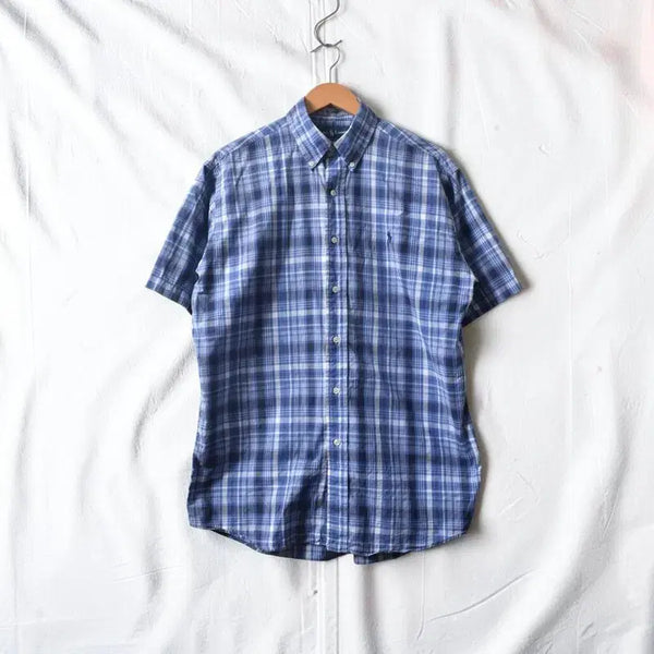 [BUNJANG] Polo Ralph Lauren Blue Check Short Sleeve Button-Down Shirt M / 폴로 랄프로렌 체크 셔츠 M0794