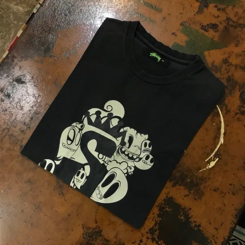 [BUNJANG] 90s Stussy Printed Black Short Sleeve T-Shirt / 90s 올드 스투시 프린팅 블랙 숏 슬리브 반팔티 남성 97 여성 55 66