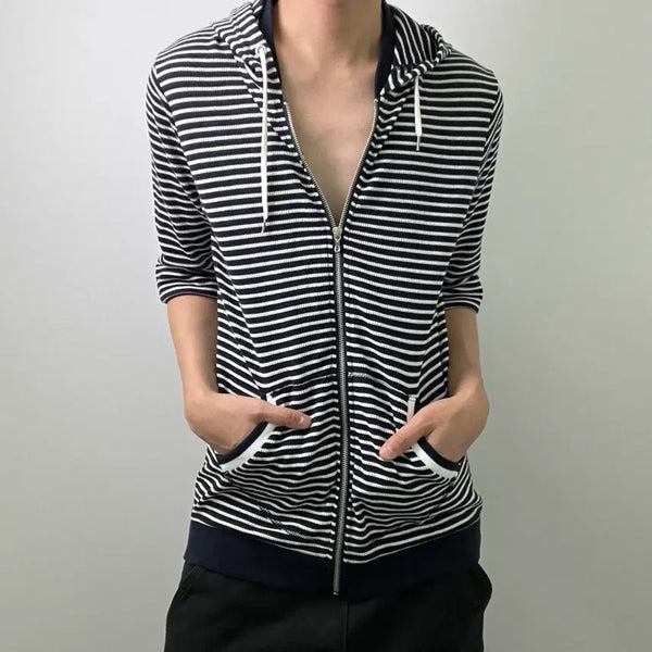 [BUNJANG] Vintage Stripe 7-Sleeve Hoodie Zip-Up M / jpn vtg 일본 빈티지 스트라이프 7부 후드집업 M