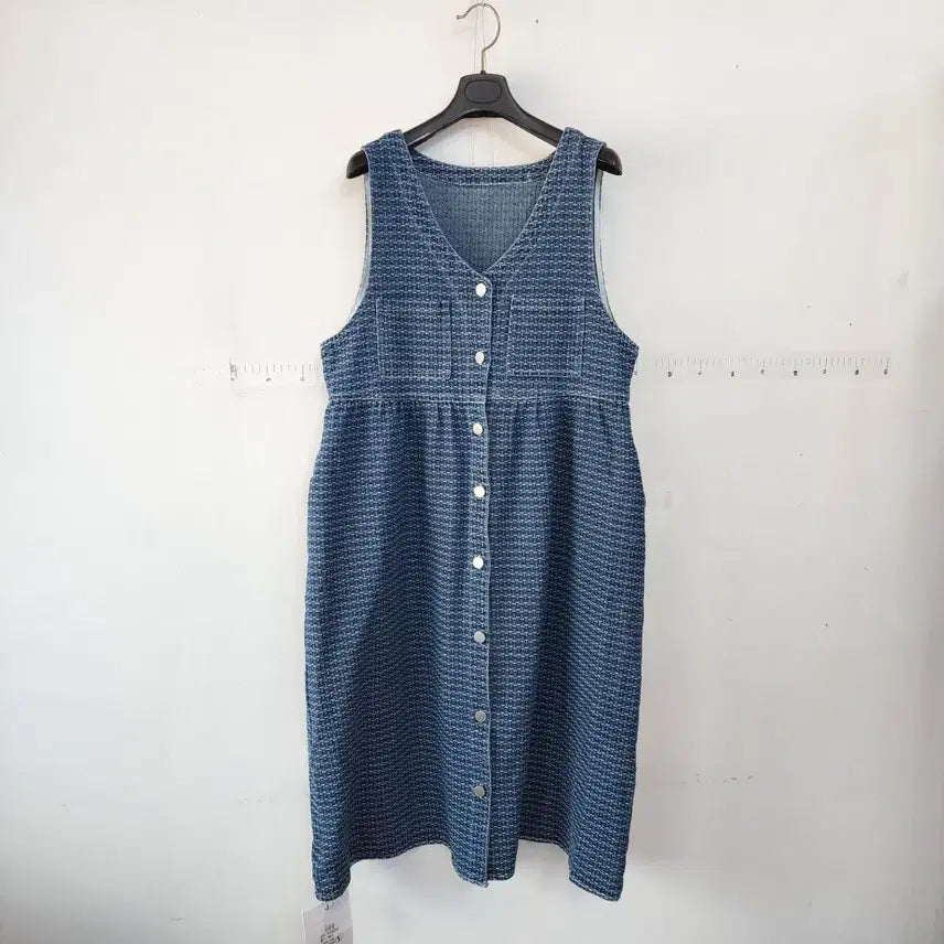 [BUNJANG] Blue Jacquard Denim Overall Dress / 블루 쟈가드 데님 멜빵 원피스