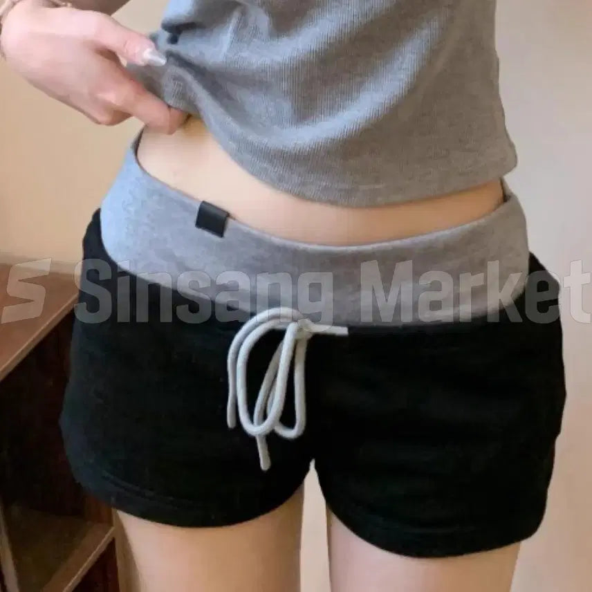 [BUNJANG] Bonju Pants Low Rise Training Shorts with Color Block Patch / [빠른발송] 봉주팬츠 골반생성 반바지 로우라이즈 트레이닝pt 배색 패치