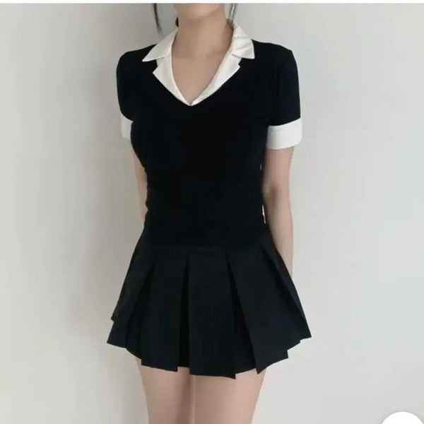 [BUNJANG] Collar Short-Sleeve Layered Shirt / [사놓고보관만한 새제품] 카라 반팔 레이어드 셔츠 슬리브 프리사이즈