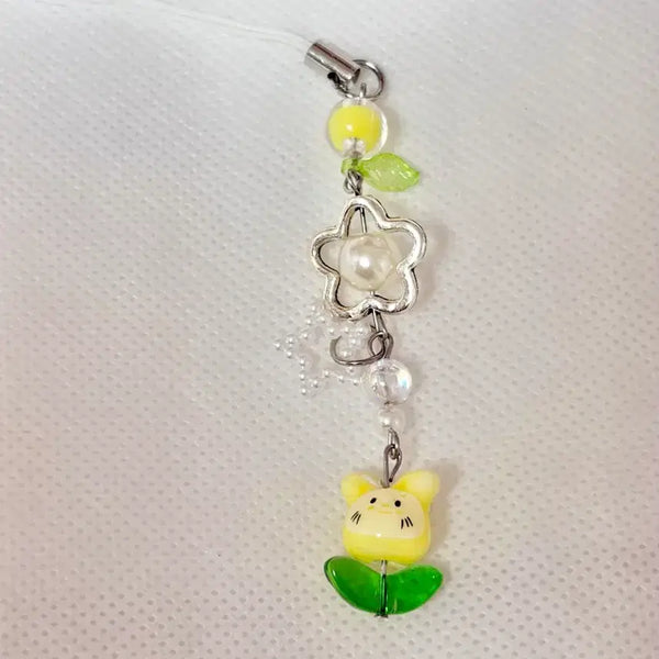 [BUNJANG] Handmade Rabbit, Chinchilla, Lemon, Sprout, Flower, Star Bead Phone Charm Keychain / 토끼 비즈 친칠라 레몬 새싹 꽃 별 비즈 폰고리 콜북 키링 폰줄