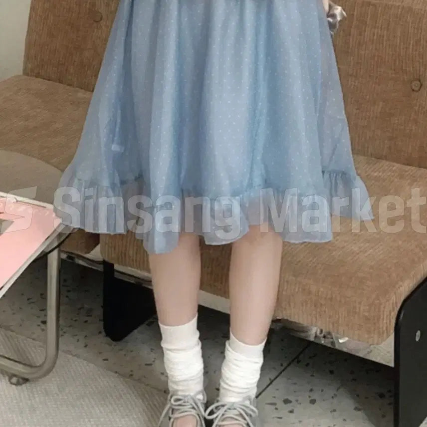 [BUNJANG] Demise Skirt Dot Ribbon Chiffon Layered Banding Skirt / [빠른발송] 드미스커트 도트 리본 쉬폰 유니크 레이어드 밴딩 안감 모리녀