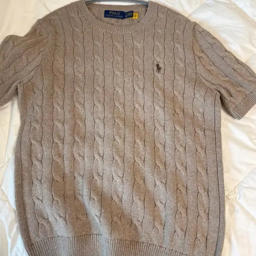 [BUNJANG] Polo Ralph Lauren Cable Knit Short Sleeve Shirt Beige L / (1회착용) 폴로 랄프로렌 케이블 니트 반팔 베이지 L