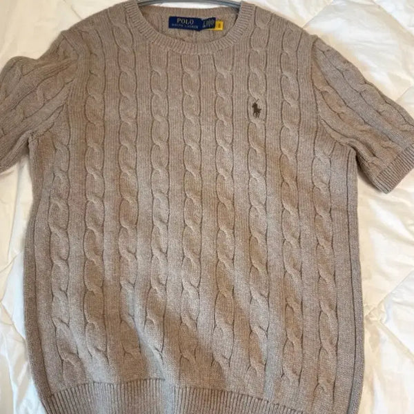 [BUNJANG] Polo Ralph Lauren Cable Knit Short Sleeve Shirt Beige L / (1회착용) 폴로 랄프로렌 케이블 니트 반팔 베이지 L