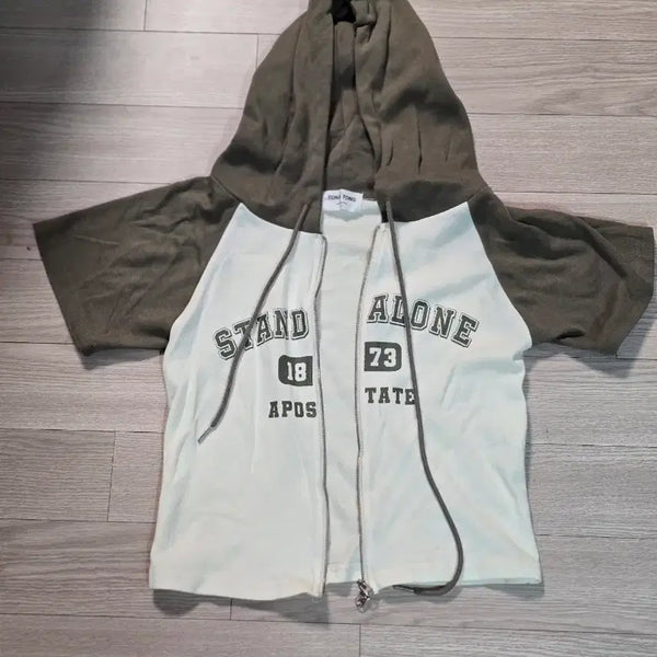 [BUNJANG] Khaki Short-Sleeve Hooded Zip-Up / 카키 반팔 후드집덥