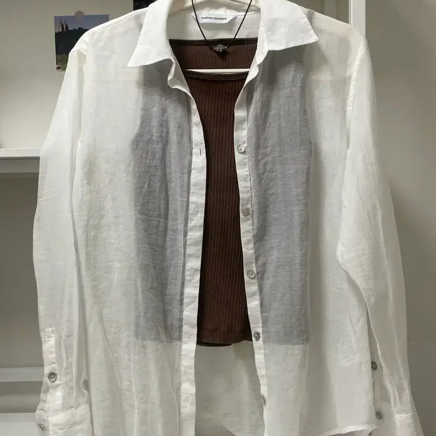[BUNJANG] Musinsa White Shirt + Brown Ribbed Tank Top Set / 세트)무신사 화이트 셔츠 + 브라운 골지 나시 (여름셔츠/여름옷)