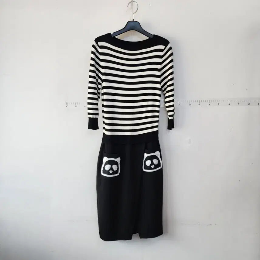 [BUNJANG] Panda Pocket Striped Knit Dress / 단가라 니트 원피스 판다 포켓
