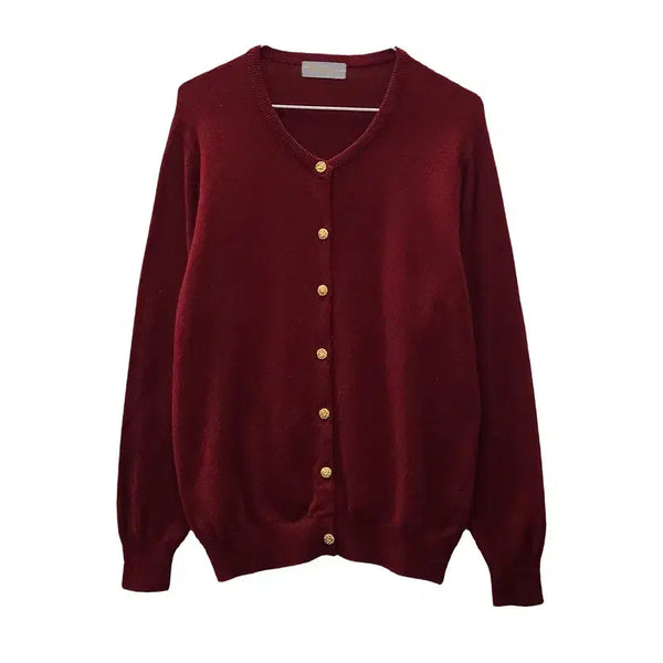 [BUNJANG] Vintage Minimalist Gold Trimmed Cardigan L / 빈티지 미니멀 금장 와인 가디건 L MADE IN JAPAN