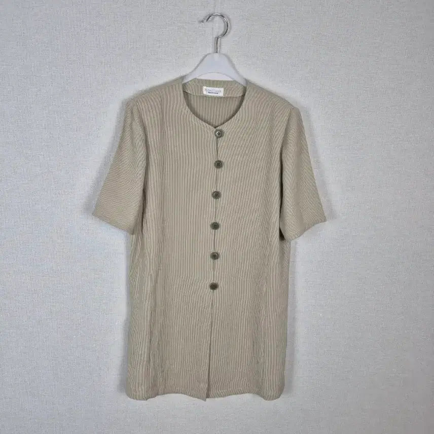 [BUNJANG] Light Khaki Beige Stripe Short-Sleeve Jacket / (#55,66추천)연카키베이지 스트라이프 반팔 자켓
