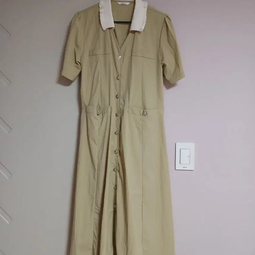 [BUNJANG] Beige Short-Sleeve Long Dress / 여름 반팔 롱원피스