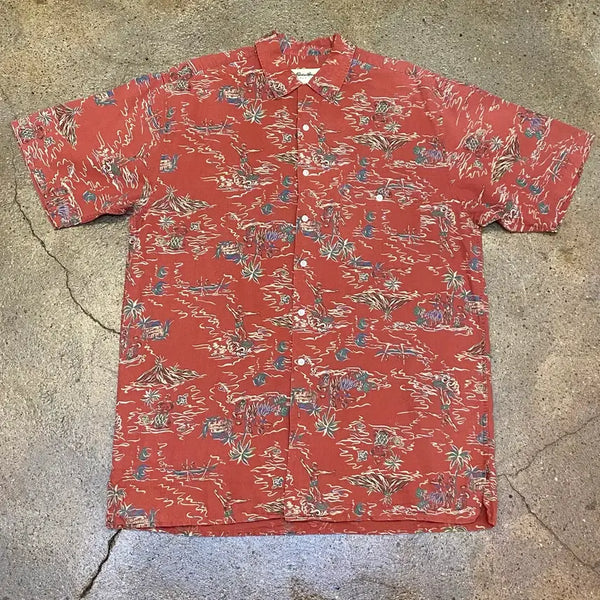[BUNJANG] Vintage Hawaiian Pattern Linen Short Sleeve Shirt / 미국빈티지 하와이안 패턴 반팔 린넨 셔츠