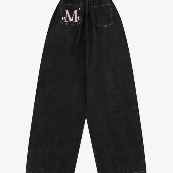 [BUNJANG] MUSEUMNT Bolton Back Pocket Banding Pants Black Denim / 무센트 볼튼 백 포켓 빅 로고 밴딩 팬츠 블랙데님