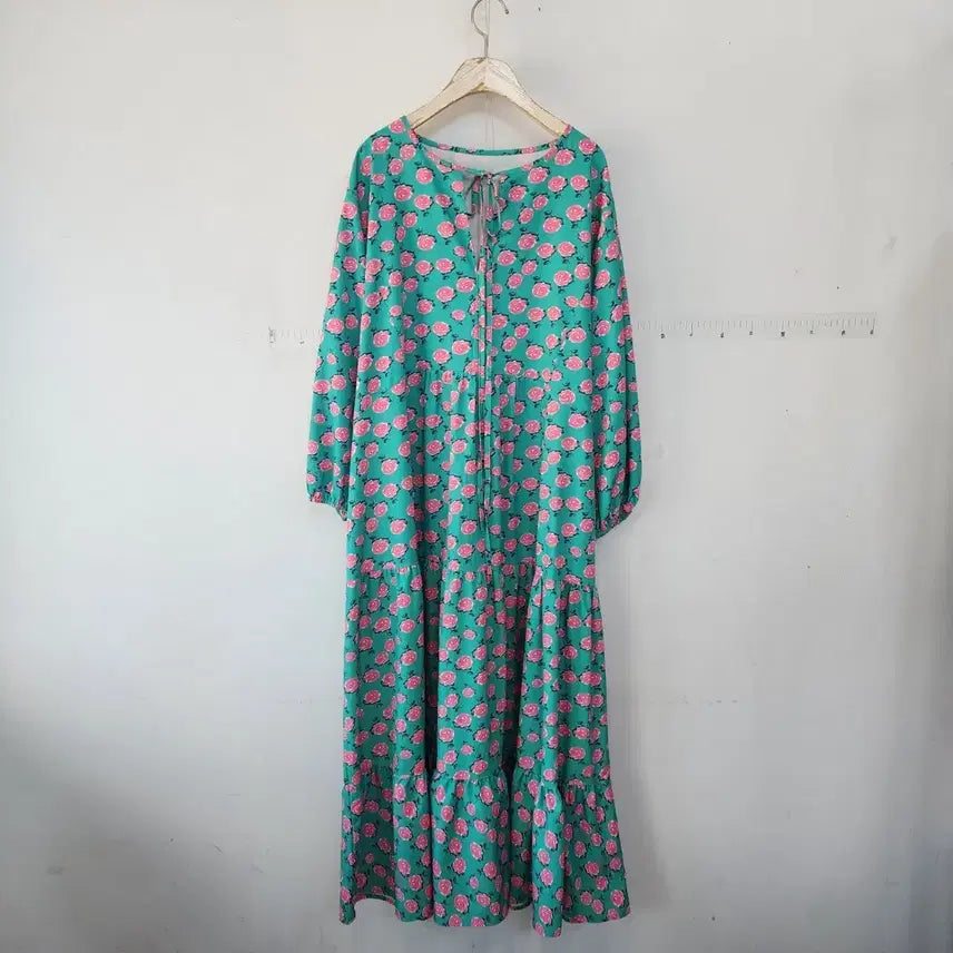 [BUNJANG] Plus Size Rose Print Long Dress / 빅사이즈 장미 프린팅 원피스