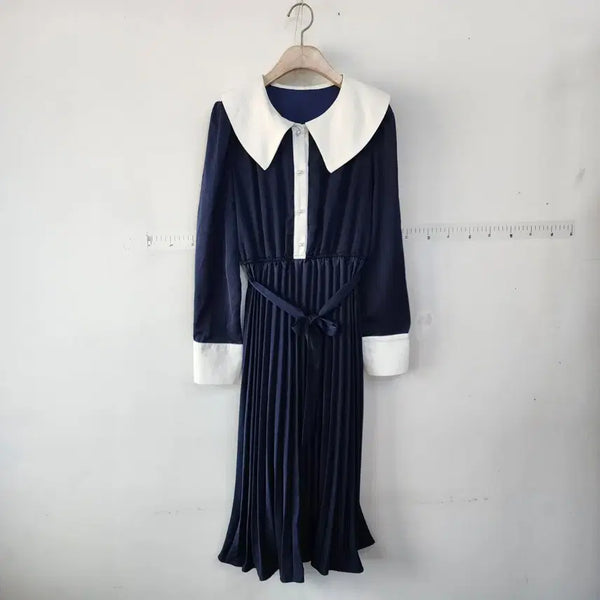 [BUNJANG] Big Collar Pleated Long Dress / 빅카라 플리츠 롱 원피스