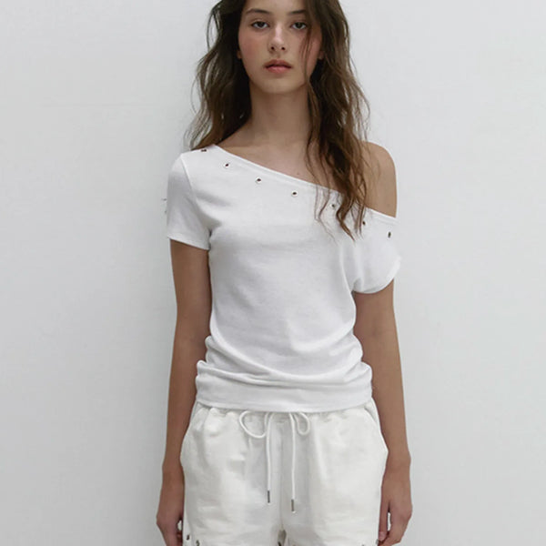 [BUNJANG] Asura Eyelet One Shoulder T-Shirt / 아수라 EYELET ONE SHOULDER T 반팔티