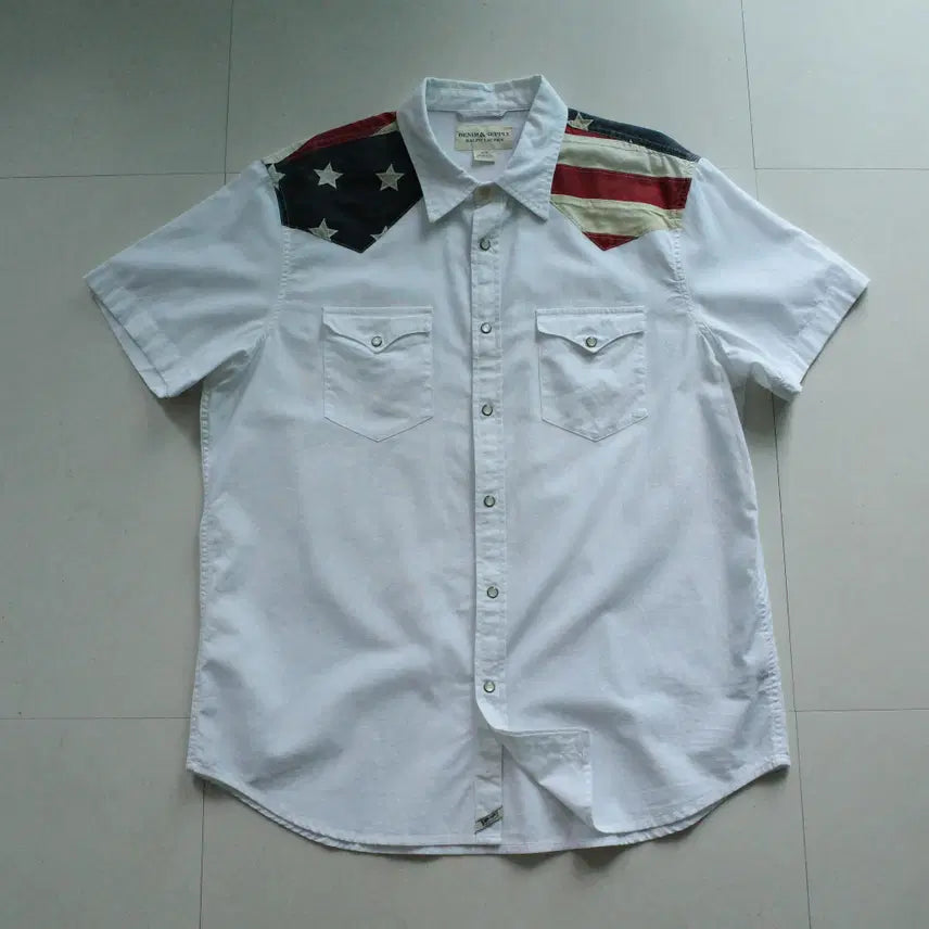 [BUNJANG] Denim & Supply Ralph Lauren American Flag Patchwork Western Short Sleeve Shirt XL / [XL] 데님앤서플라이 랄프로렌 성조기 웨스턴 반팔셔츠