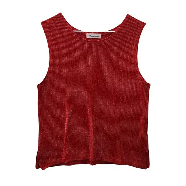 [BUNJANG] Vintage Minimal Y2K Glitter Sleeveless Top - Red / 빈티지 미니멀 Y2K 글리터 레드 슬리브리스