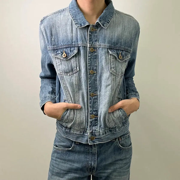 [BUNJANG] Forever 21 American Flag Studded Trucker Denim Jacket (Size M) / 포에버 21 성조기 스터드 트러커 데님 자켓 M