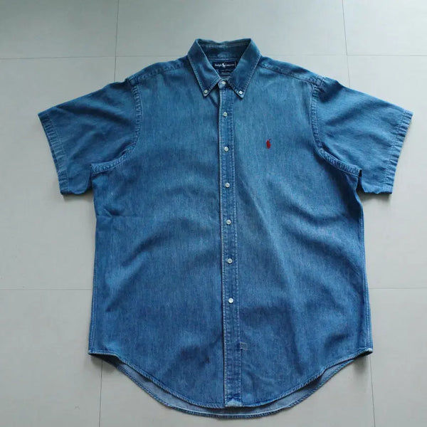 [BUNJANG] Polo Ralph Lauren 90s Dress Denim Short Sleeve Button-Down Shirt XL / [XL] 올드폴로 90s 드레스 데님 버튼다운 반팔셔츠