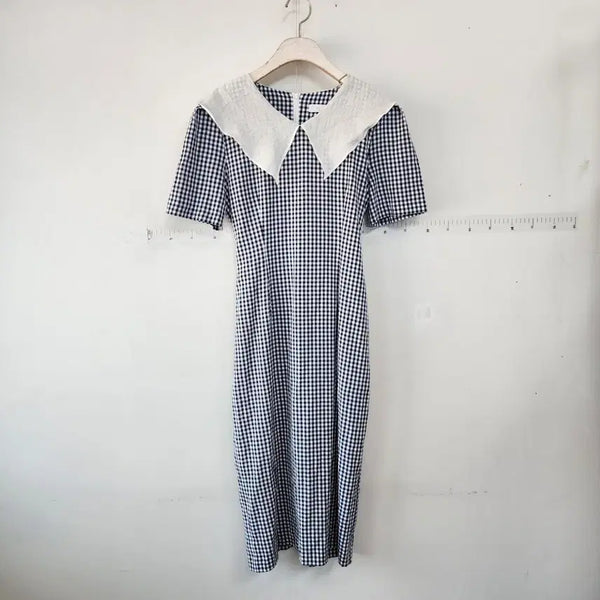 [BUNJANG] Bed Diary Check Short Sleeve Collar Dress / 베드다이어리 체크 반팔 카라 원피스