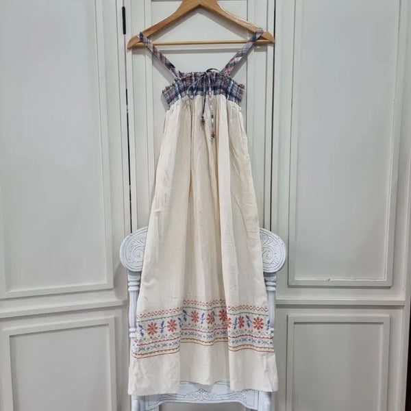 [BUNJANG] WEARS INC. Embroidered Cotton Strap Dress / 내추럴 자수 코튼 끈 원피스