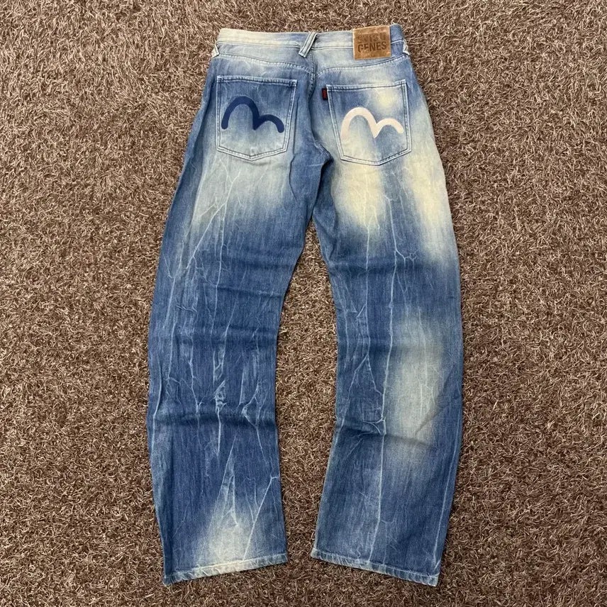 [BUNJANG] Evisu POKET Logo Washing Straight Denim Pants / 32 에비수 포캣 로고 워싱 스트레이트 데님 팬츠