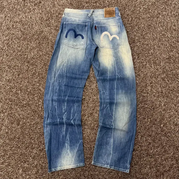 [BUNJANG] Evisu POKET Logo Washing Straight Denim Pants / 32 에비수 포캣 로고 워싱 스트레이트 데님 팬츠