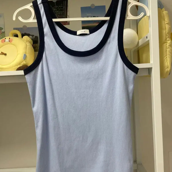 [BUNJANG] Clio Colorblock Sleeveless Top / 클리오 배색 나시(여름옷/여름나시/하늘색나시/민소매)