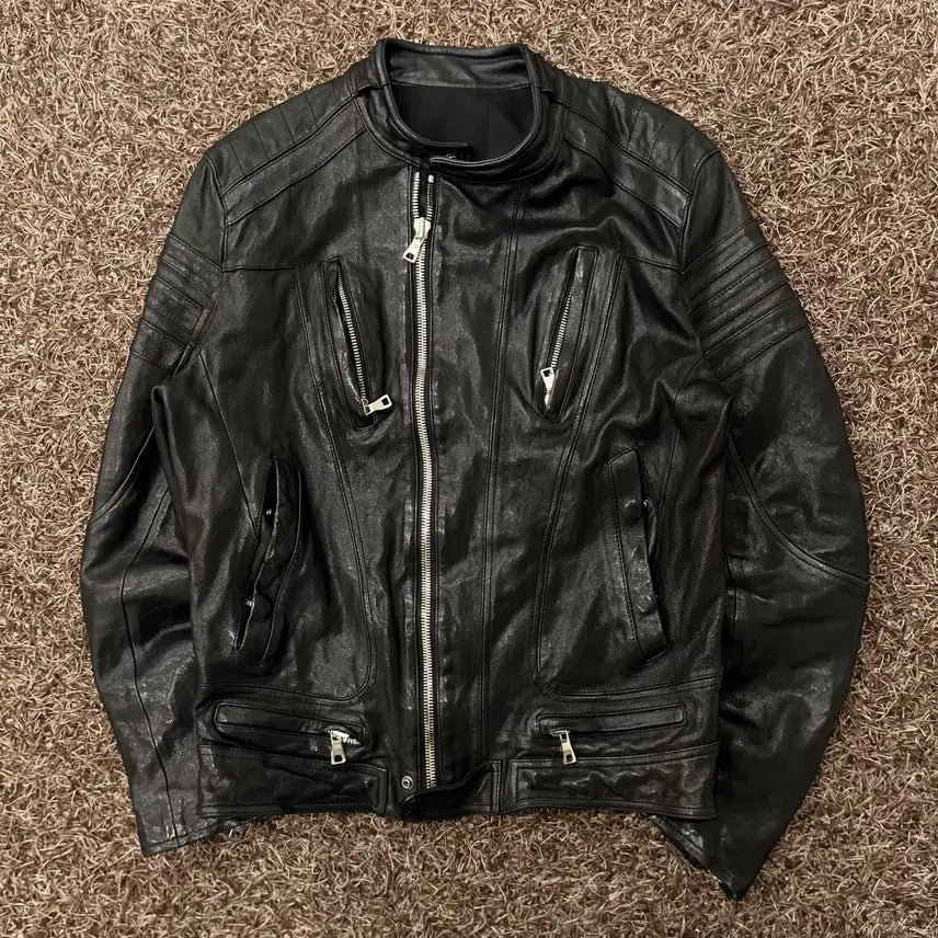 [BUNJANG] L Vintage Lambskin Biker Leather Jacket / L 빈티지 양가죽 바이커 레더 라이더 가죽 자켓
