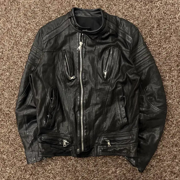 [BUNJANG] L Vintage Lambskin Biker Leather Jacket / L 빈티지 양가죽 바이커 레더 라이더 가죽 자켓